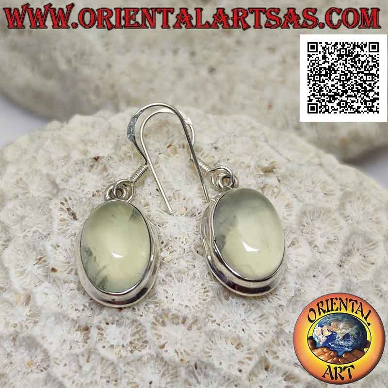Boucles d'oreilles en argent avec pierre de lune ovale cabochon sur monture lisse