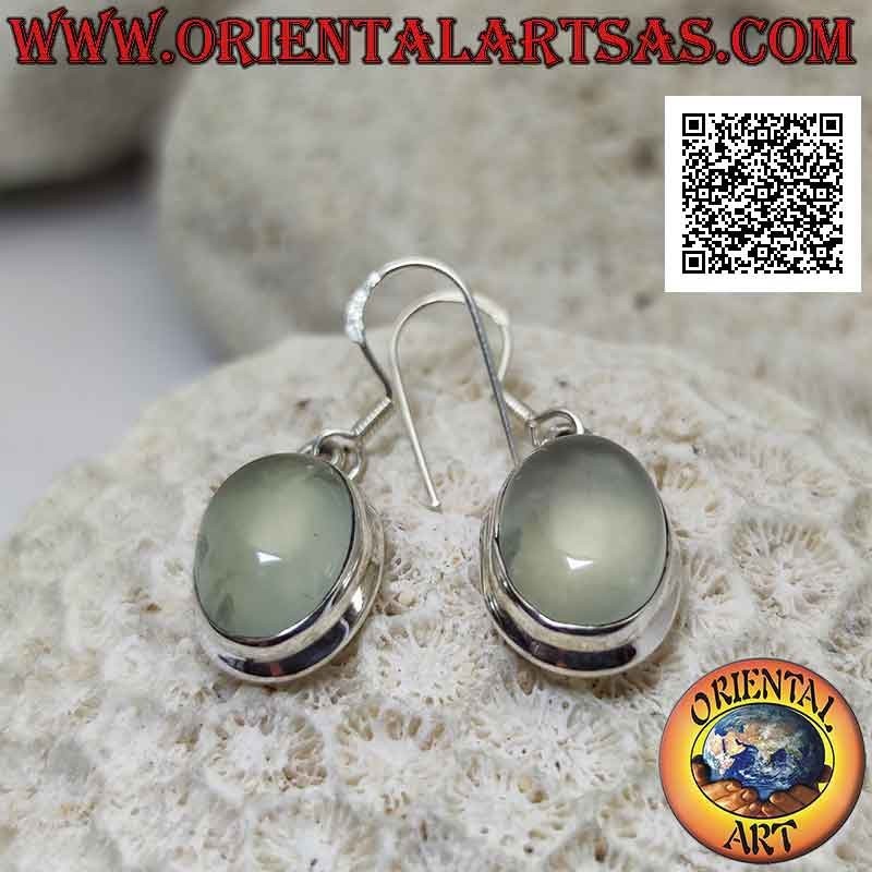 Boucles d'oreilles en argent avec pierre de lune ovale cabochon sur monture lisse