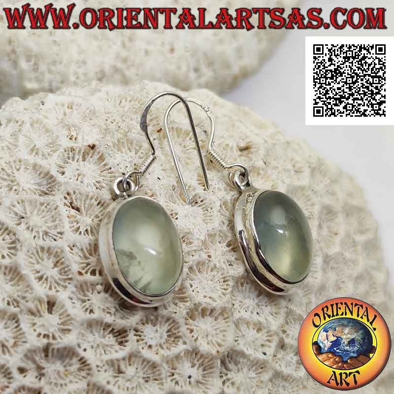 Orecchini in argento con pietra di luna ovale cabochon su montatura liscia