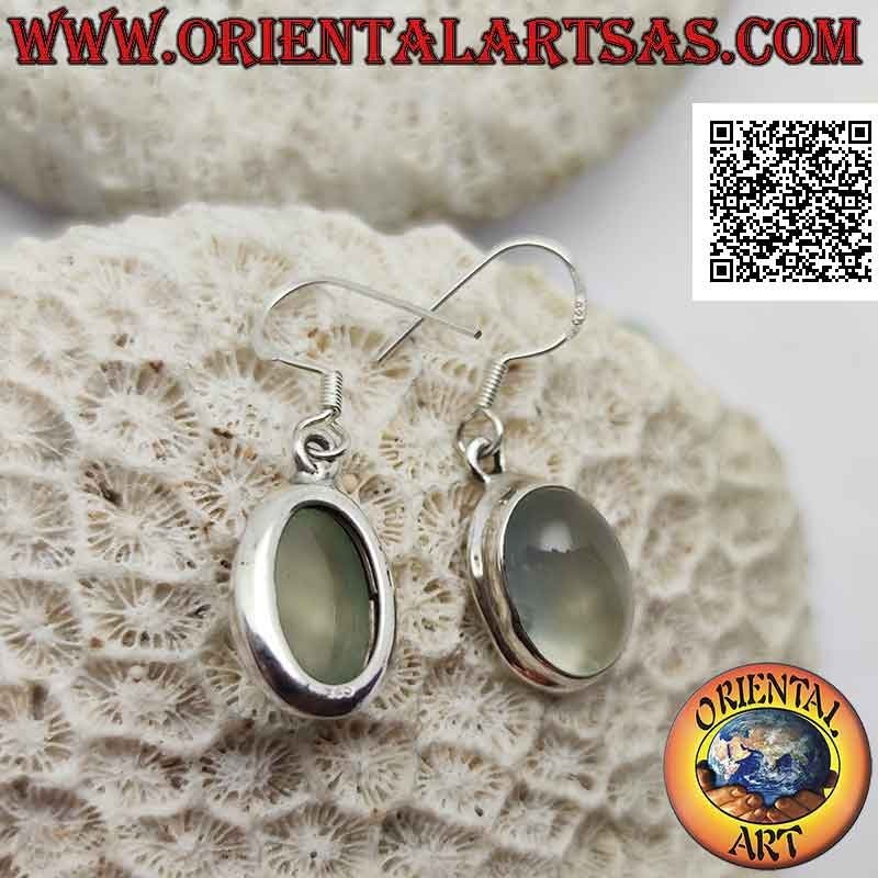 Orecchini in argento con pietra di luna ovale cabochon su montatura liscia