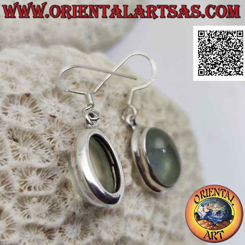 Orecchini in argento con pietra di luna ovale cabochon su montatura liscia
