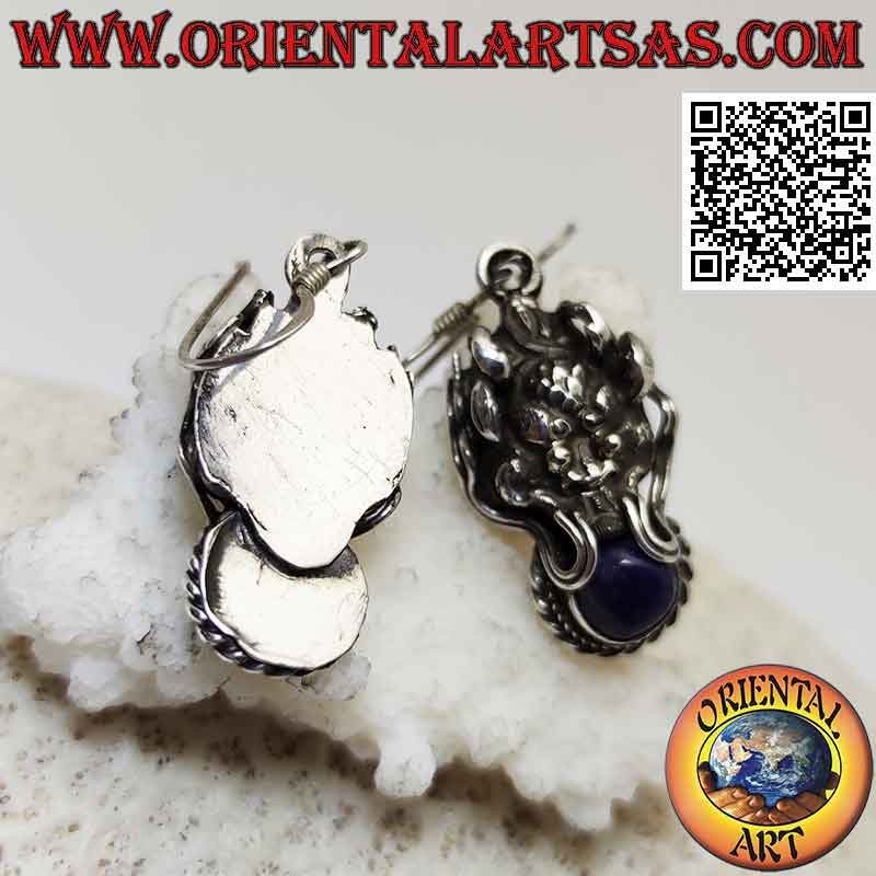 Silver earrings, Dragon head with lapis lazuli in the mouth