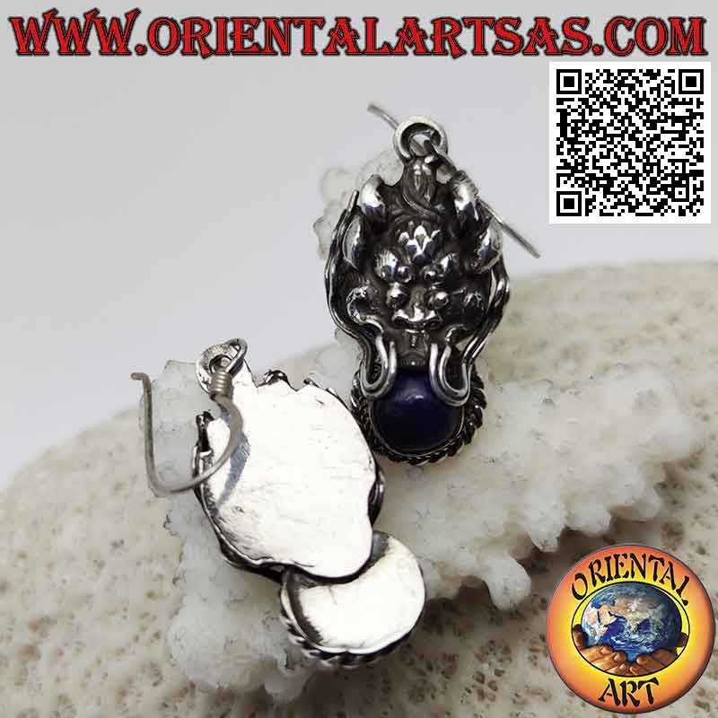 Boucles d'oreilles en argent, tête de dragon avec lapis lazuli dans la bouche