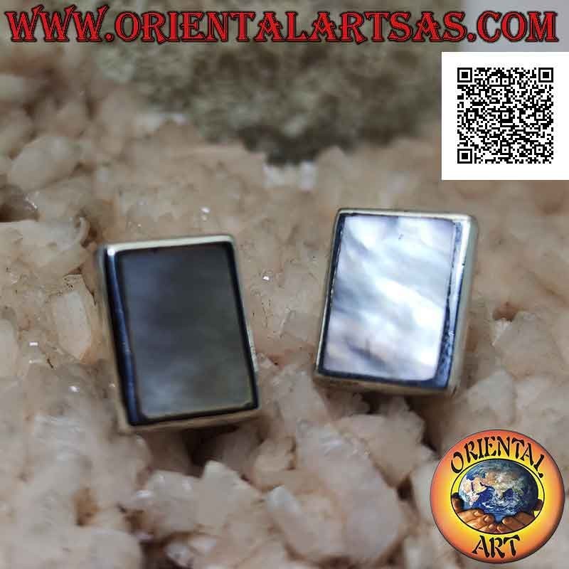Pendientes lóbulos de plata con nácar rectangular con borde liso