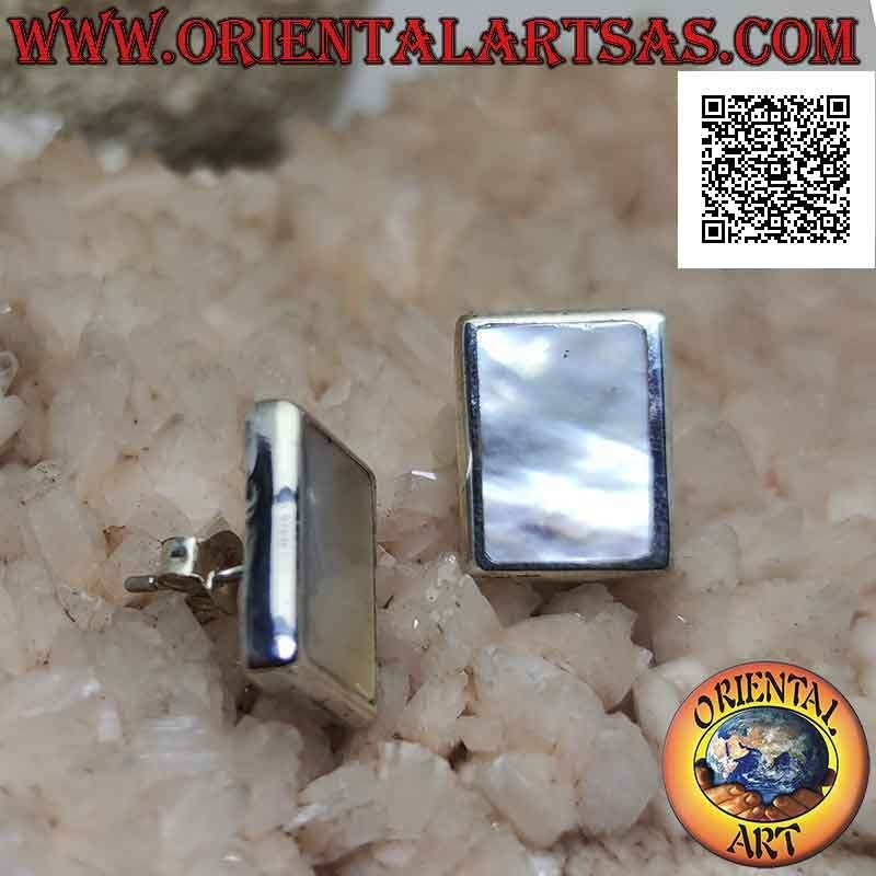 Silver lobe earrings with rectangular mother-of-pearl with smooth edge