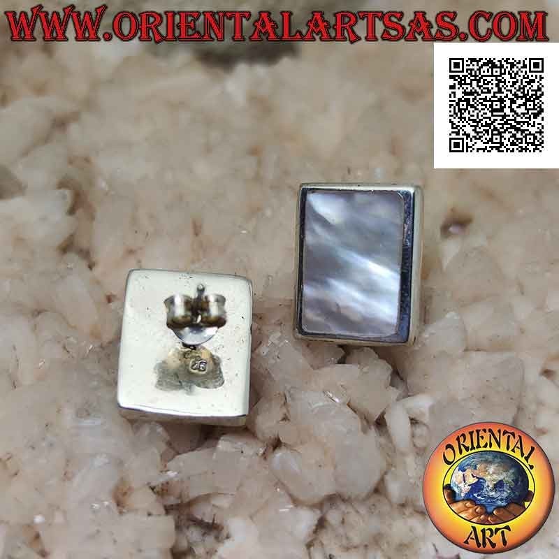 Silver lobe earrings with rectangular mother-of-pearl with smooth edge