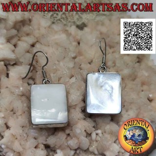 Boucles d'oreilles à levier en argent avec nacre rectangulaire avec bord lisse