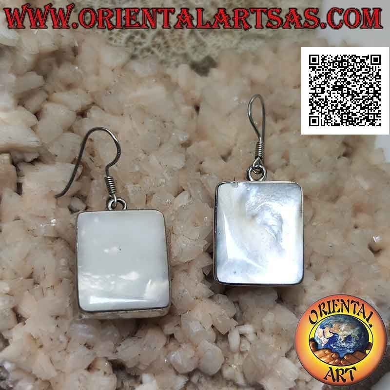 Boucles d'oreilles à levier en argent avec nacre rectangulaire avec bord lisse
