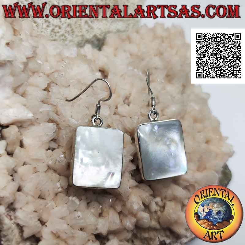 Boucles d'oreilles à levier en argent avec nacre rectangulaire avec bord lisse