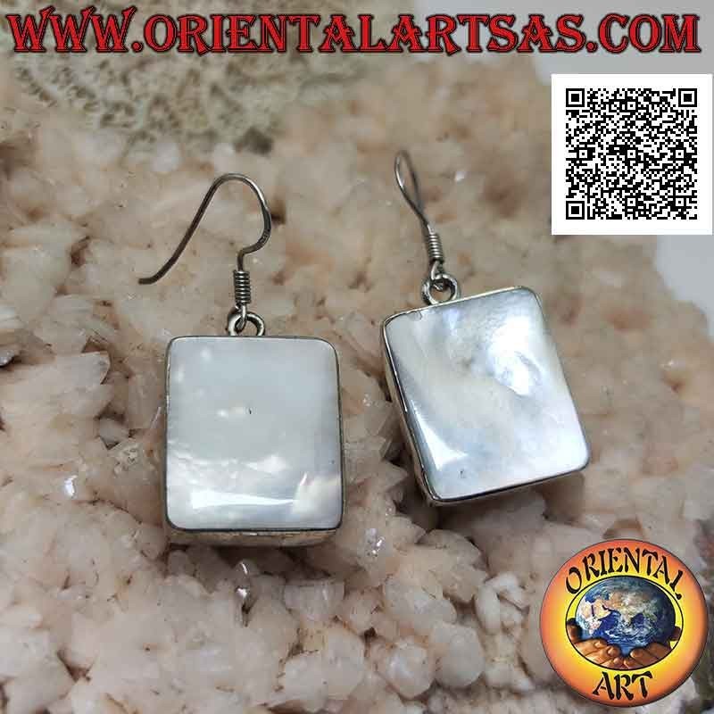 Boucles d'oreilles à levier en argent avec nacre rectangulaire avec bord lisse
