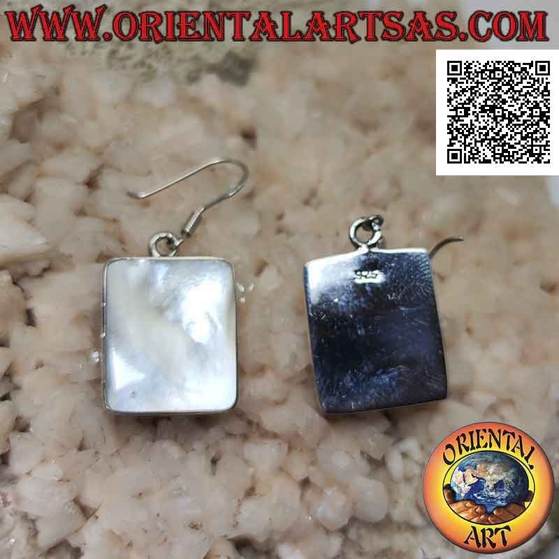 Silver leverback earrings with rectangular mother-of-pearl with smooth edge wire
