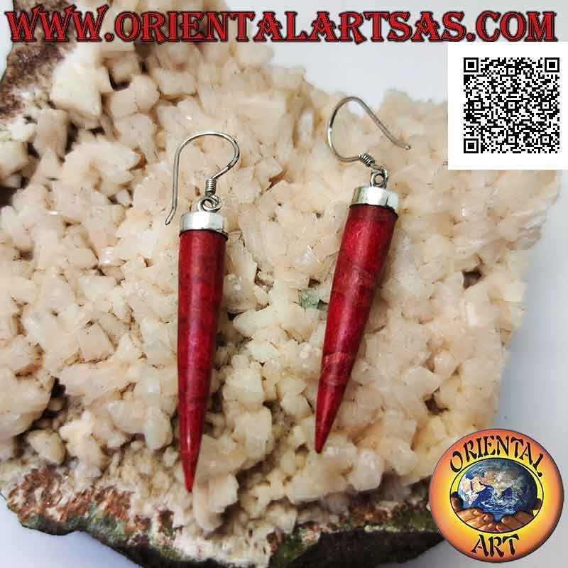 Silver earrings with red coral (coral) pendant horns