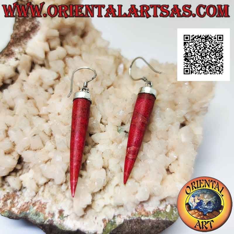 Pendientes de plata con cuernos colgantes de coral rojo (coral)