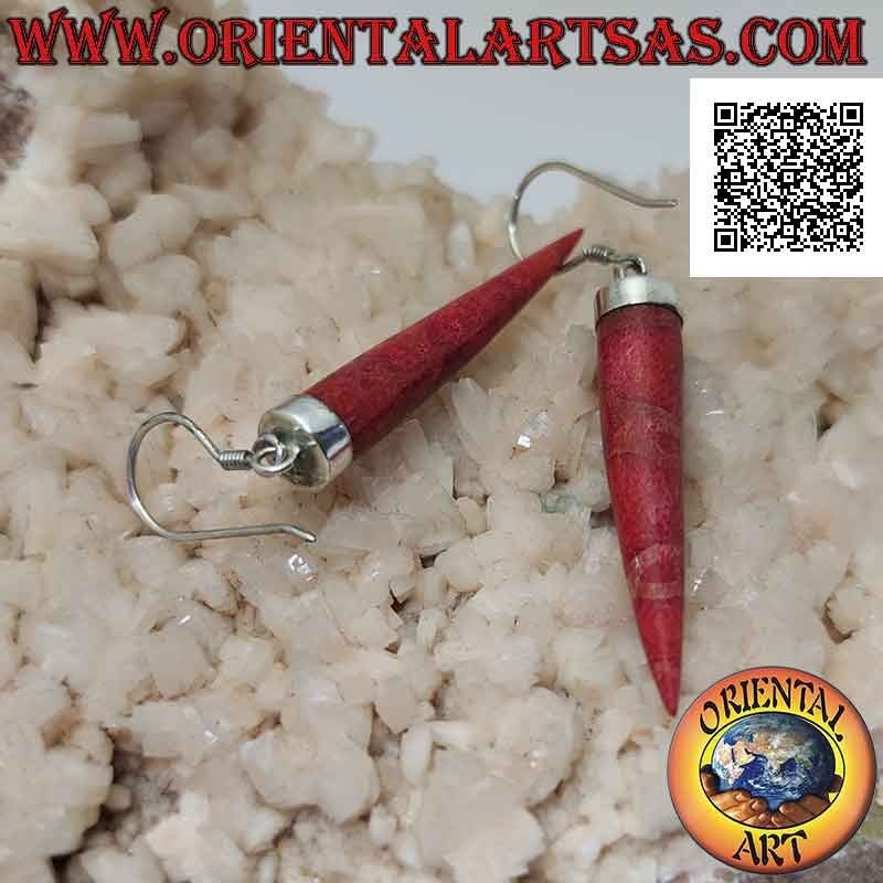 Orecchini in argento con cornetti di madrepora rossa (corallo) pendenti