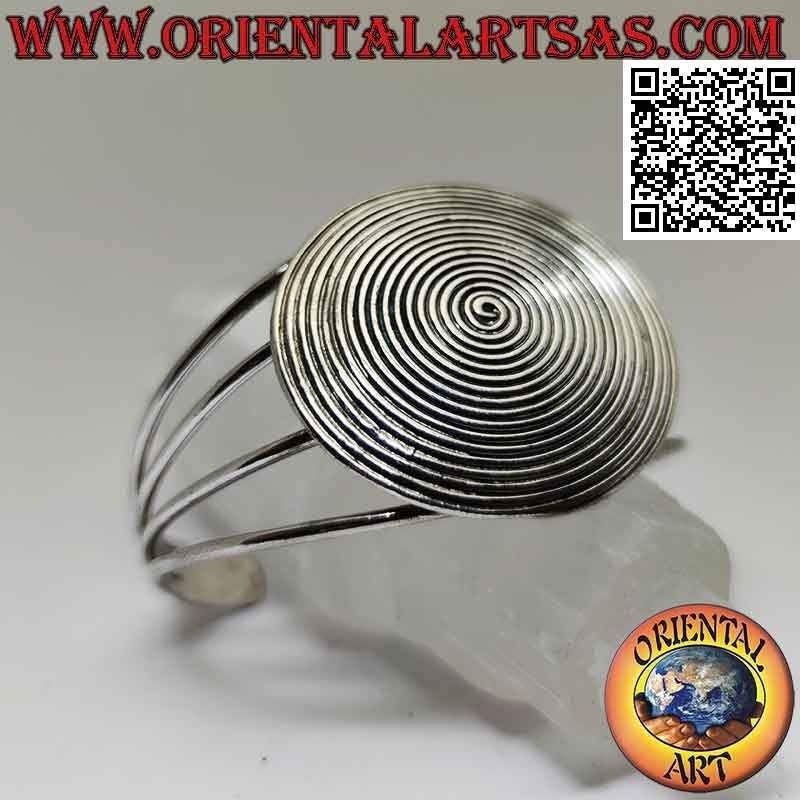 Bracciale rigido in argento 925‰ a scudo tondo con spirale incisa