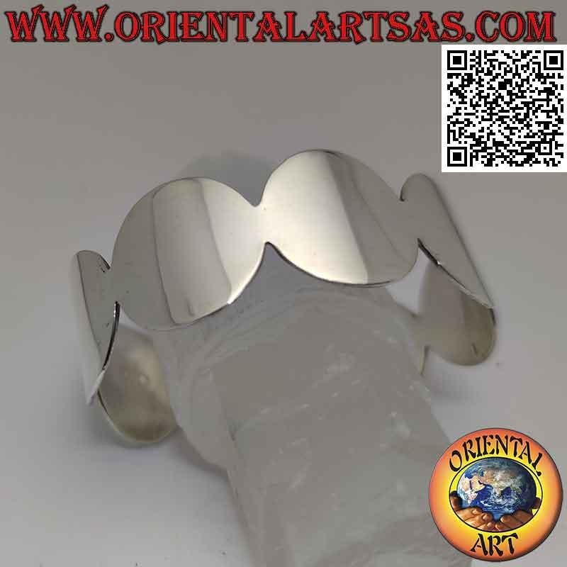 Wide rigid bracelet in 925 ‰ silver, series of smooth circles