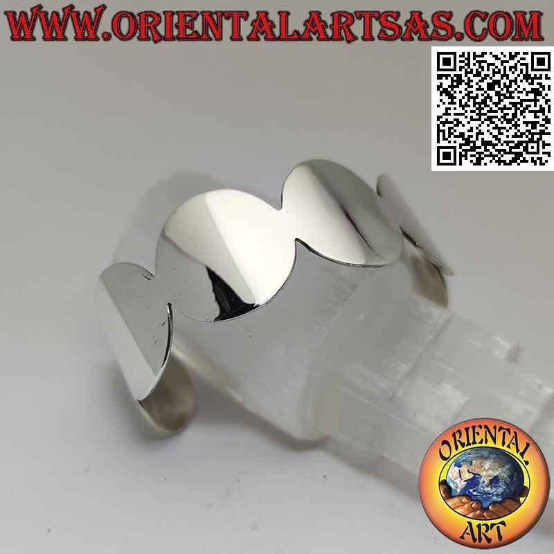 Wide rigid bracelet in 925 ‰ silver, series of smooth circles