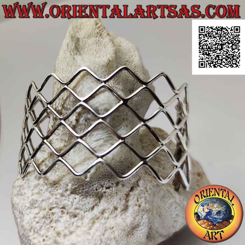 Breites durchbrochenes starres Armband in 925 925 Silber, wellenförmige Linien, die Rauten bilden