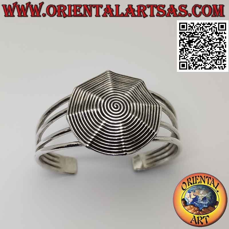Bracelet rigide en argent 925 ‰ avec bouclier pagode rond avec spirale gravée