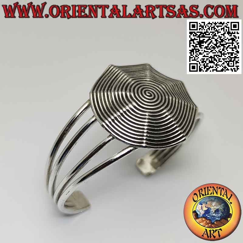 Bracelet rigide en argent 925 ‰ avec bouclier pagode rond avec spirale gravée