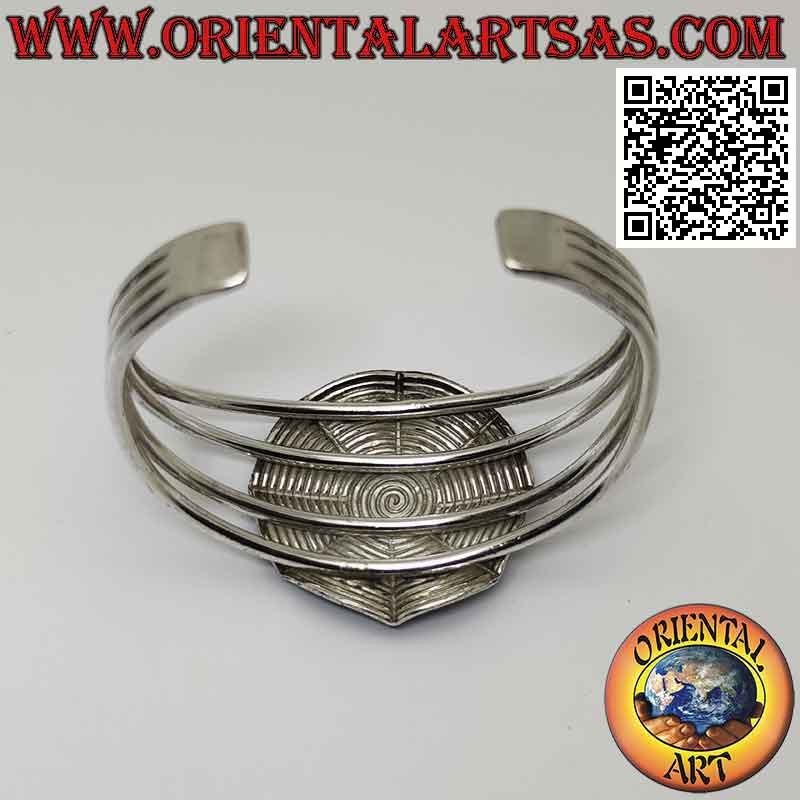 Starres Armband in 925 ‰ Silber mit rundem Pagodenschild mit gravierter Spirale