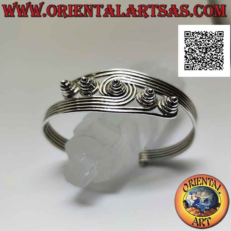 Rigid bracelet in 925 ‰ silver with 5 wires ending in conical protruding spirals