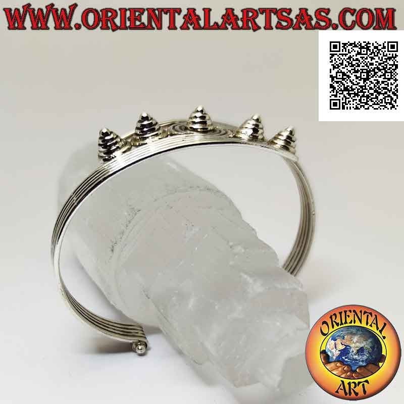 Rigid bracelet in 925 ‰ silver with 5 wires ending in conical protruding spirals