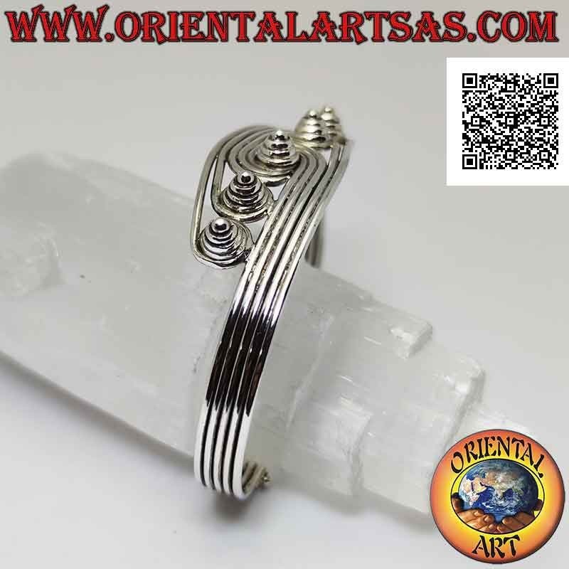 Rigid bracelet in 925 ‰ silver with 5 wires ending in conical protruding spirals