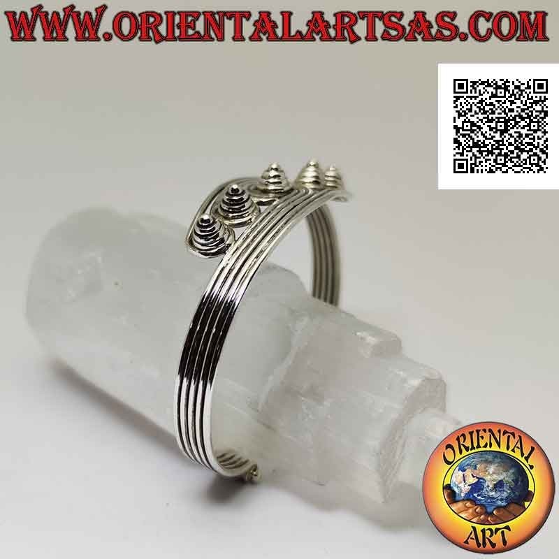 Bracciale rigido in argento 925‰ a 5 fili concludenti in spirali sporgenti coniche