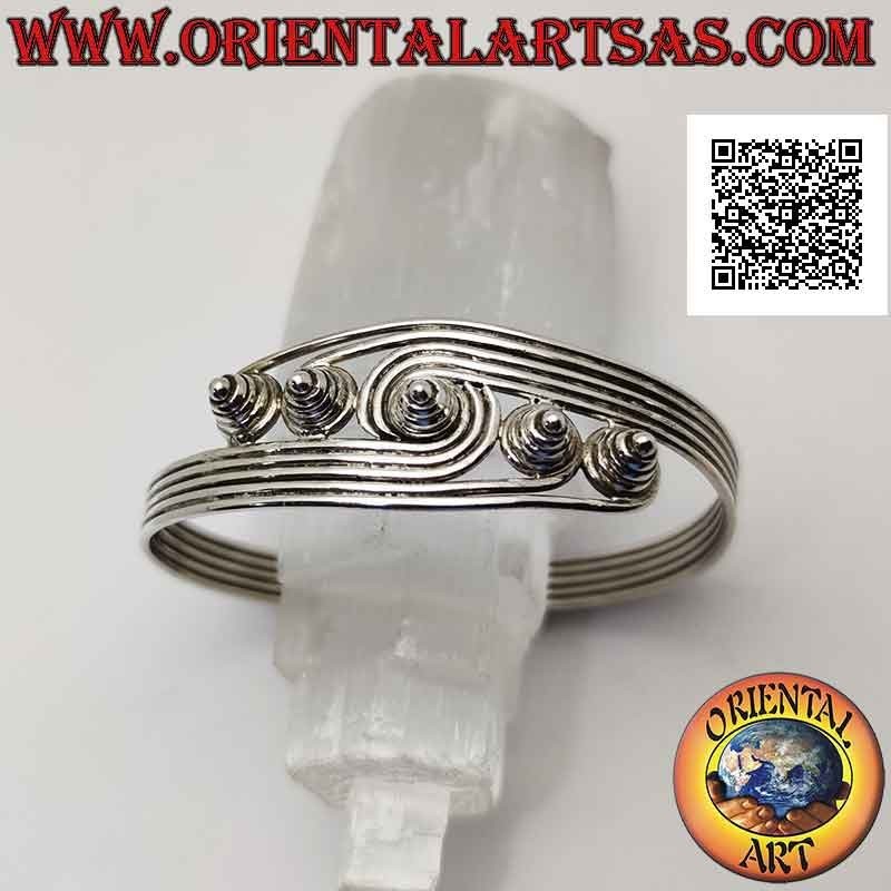Pulsera rígida en plata 925 ‰ con 5 hilos terminados en espirales cónicos salientes