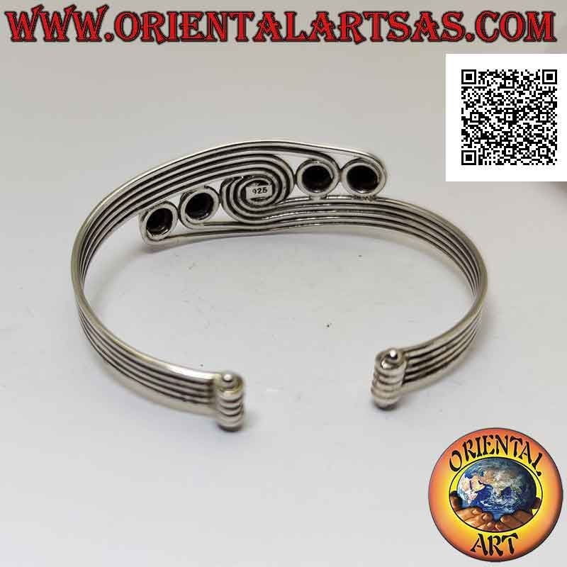 Pulsera rígida en plata 925 ‰ con 5 hilos terminados en espirales cónicos salientes