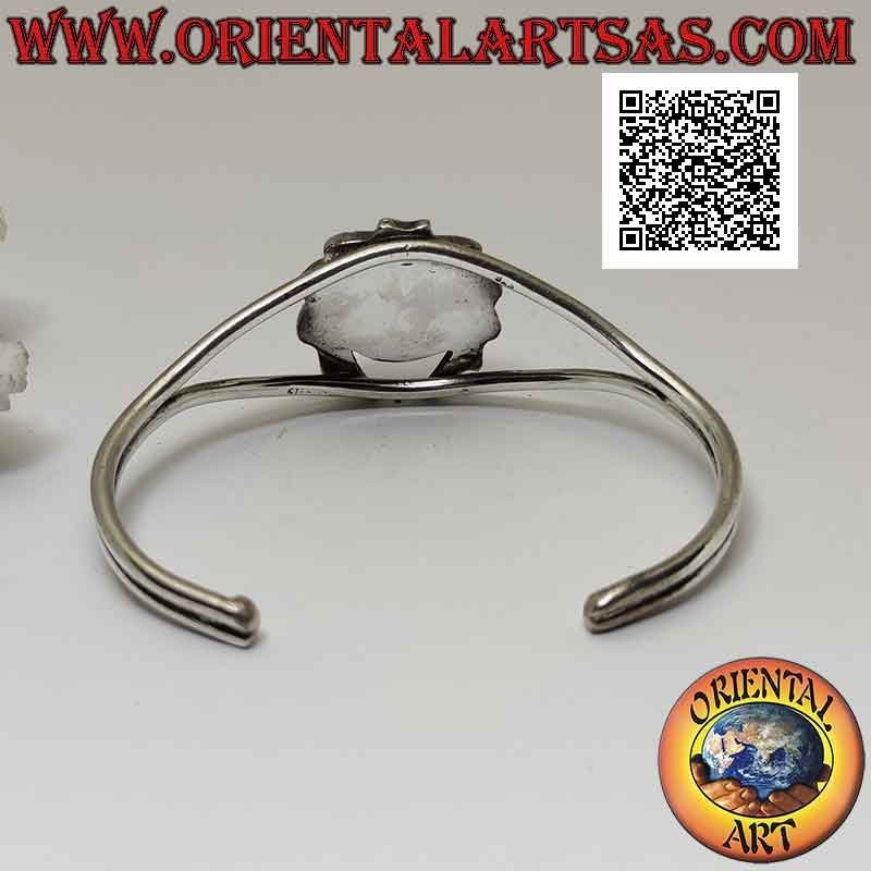 Starres Armband aus 925 ‰ Silber mit rundem Mosaik aus Türkis, Koralle und Lapisazuli, umgeben von einer Zahnkrone