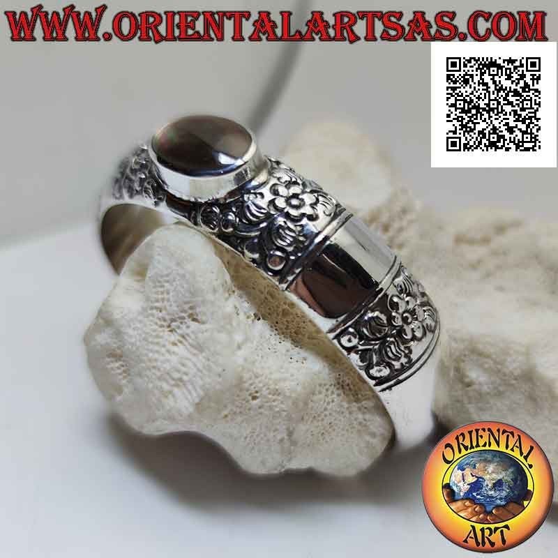 Pulsera rígida en plata 925 ‰ con adornos florales y concha de paua ovalada (abulón)