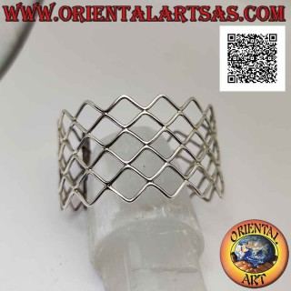 Breites durchbrochenes starres Armband in 925 925 Silber, wellenförmige Linien, die Rauten bilden