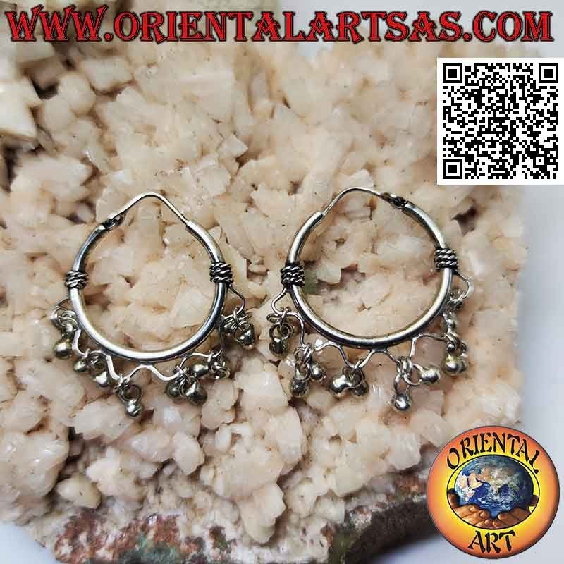 Silver hoop earrings with interweaving and 22 mm hanging balls