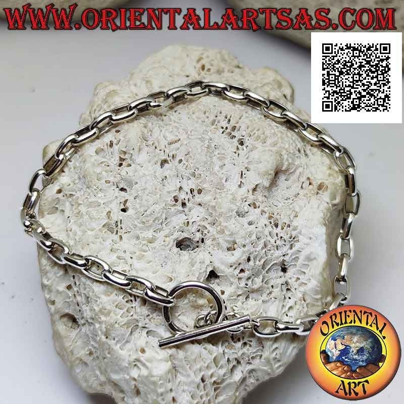 Bracelet chaîne en argent 925 ‰ avec anneaux ovales carrés de 21 cm d'épaisseur