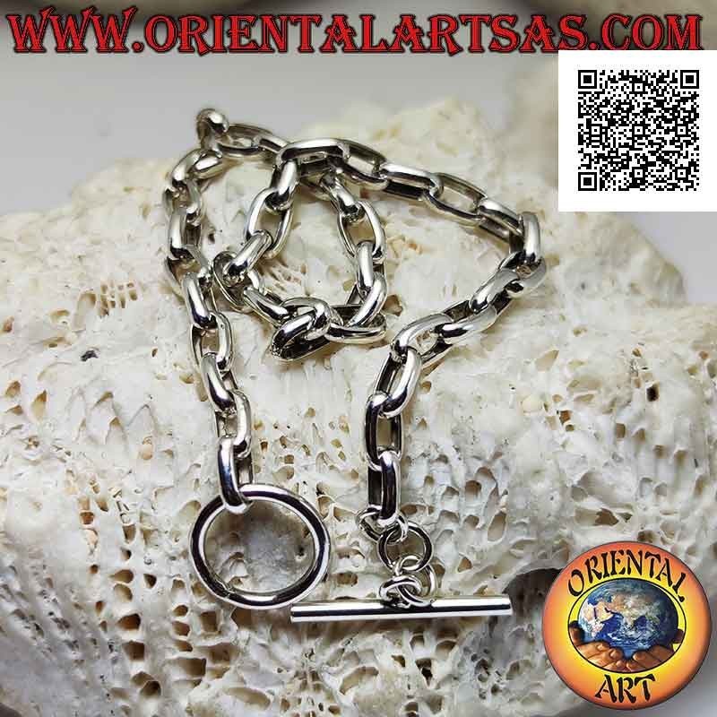 Pulsera de cadena de plata 925 ‰ con anillos ovalados cuadrados de 21 cm de grosor