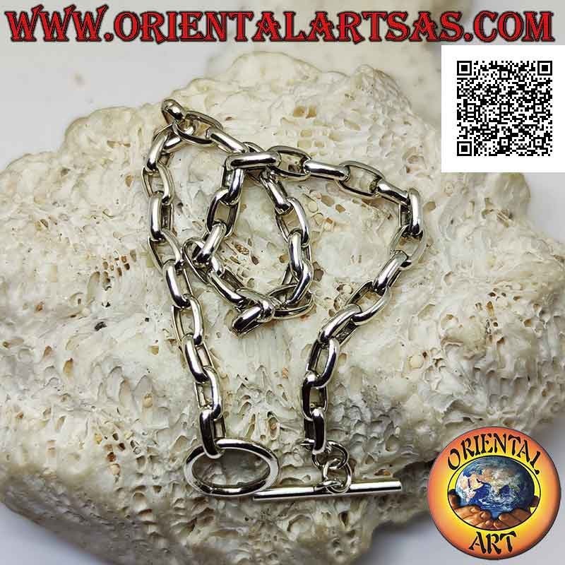 Pulsera de cadena de plata 925 ‰ con anillos ovalados cuadrados de 21 cm de grosor