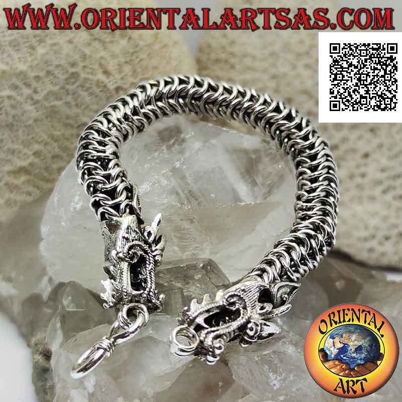 925er 925er Silber Röhrenarmband mit federndem Netzgewebe und Drachenkopf an den 20 cm Enden