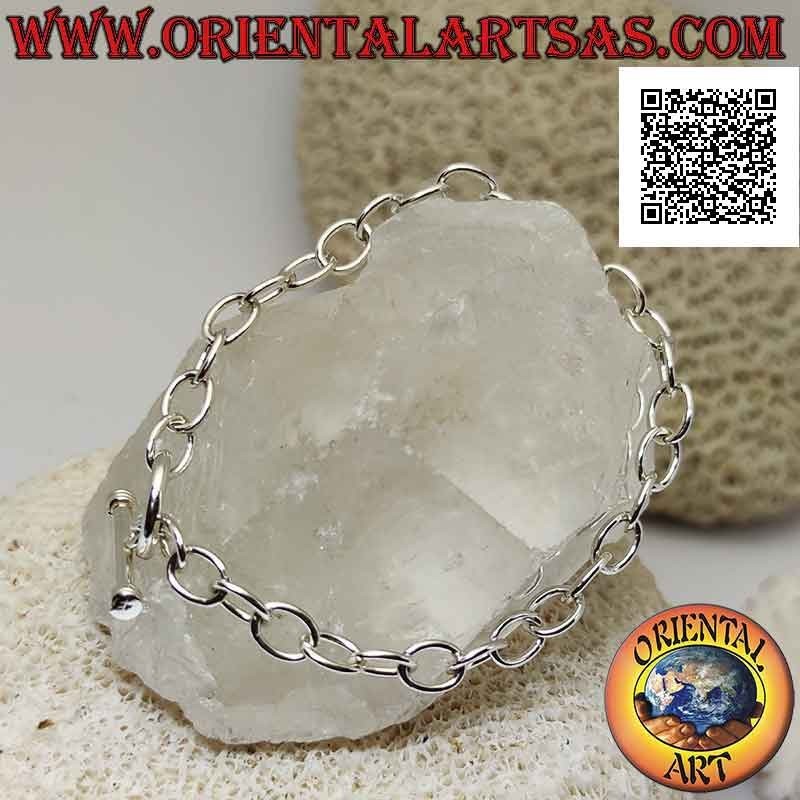 Pulsera de cadena de plata 925 ‰ con anillos ovalados y cierre en forma de T de 17,5 cm