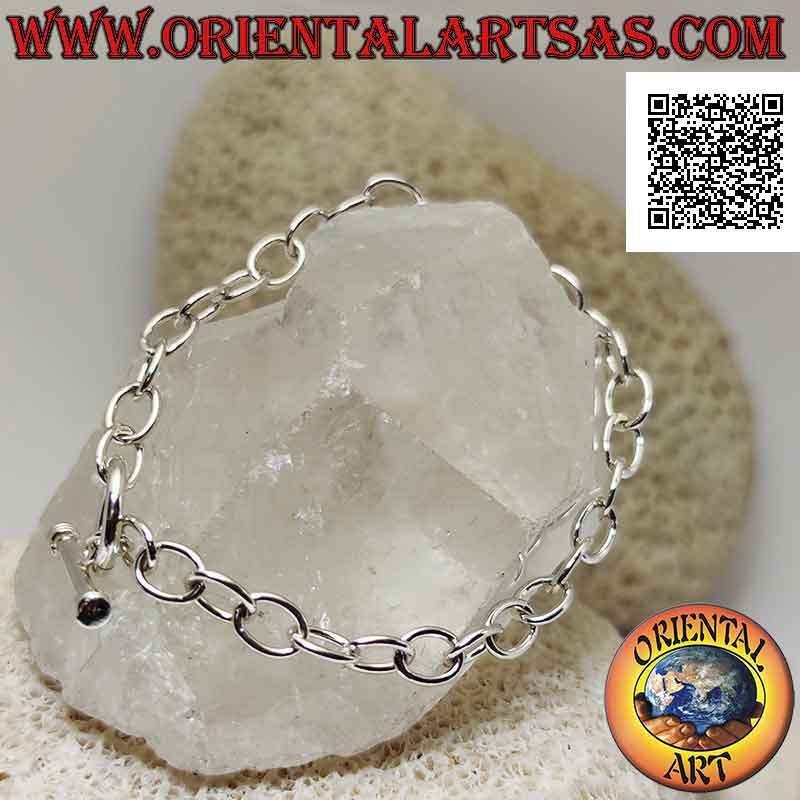 Bracelet chaîne en argent 925 ‰ avec anneaux ovales et fermoir en T de 17,5 cm