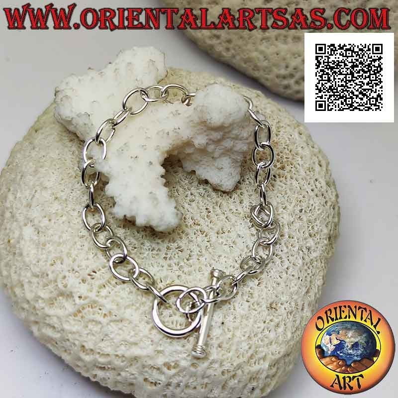 Pulsera de cadena de plata 925 ‰ con anillos ovalados y cierre en forma de T de 17,5 cm