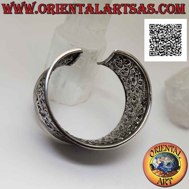 Bracelet rigide en argent 925 rigido concave de 35 mm de large avec motifs floraux ciselés à la main