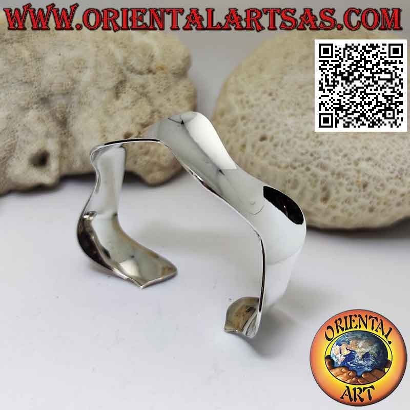 Bracciale rigido in argento 925‰ largo e liscio da 14 mm ondulato (22 mm)