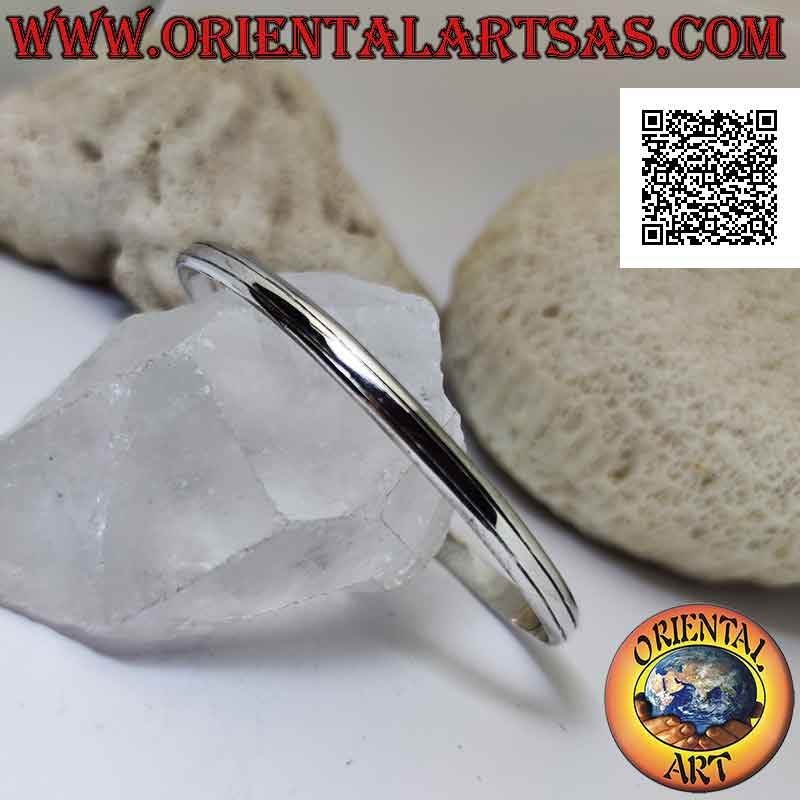 Pulsera rígida de plata 925 ‰ lisa ligeramente redondeada con doble línea paralela grabada