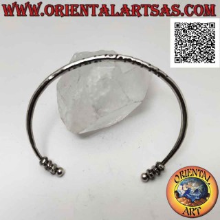 Bracelet rigide rond en argent 925 ‰ avec gravures centrales et trio de donuts mobiles sur les bornes