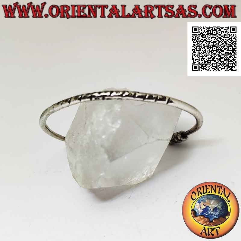 Round rigid bracelet in 925 ‰ silver with central engravings and trio of mobile donuts on the terminals