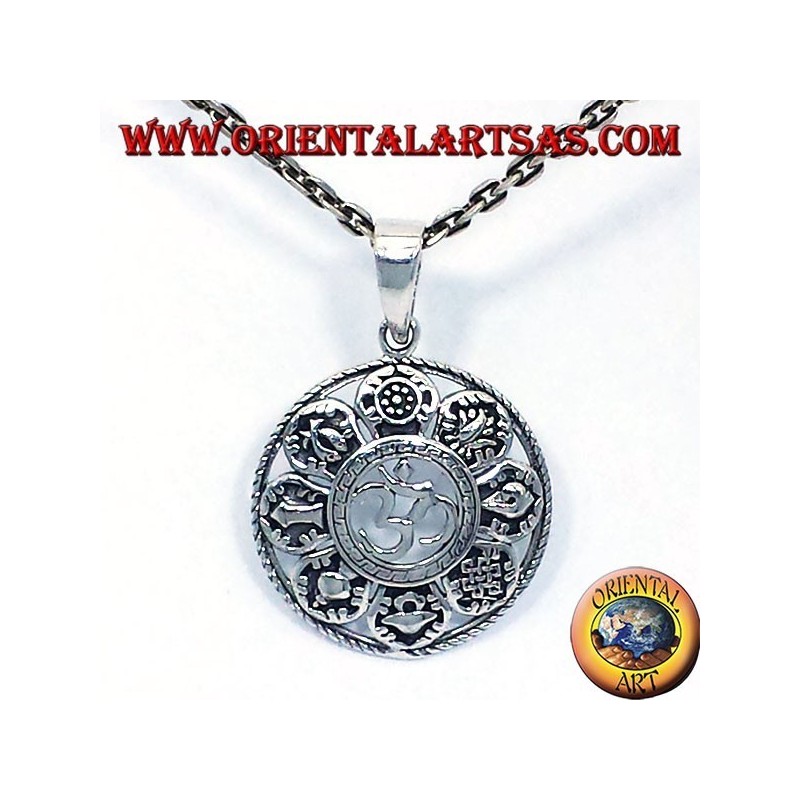 silver pendant Om with the eight Auspicious Symbols
