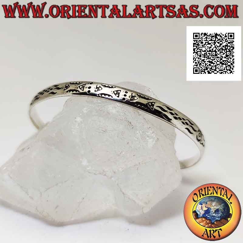 Pulsera rígida en plata 925 ‰ grabados geométricos abstractos y bola terminal