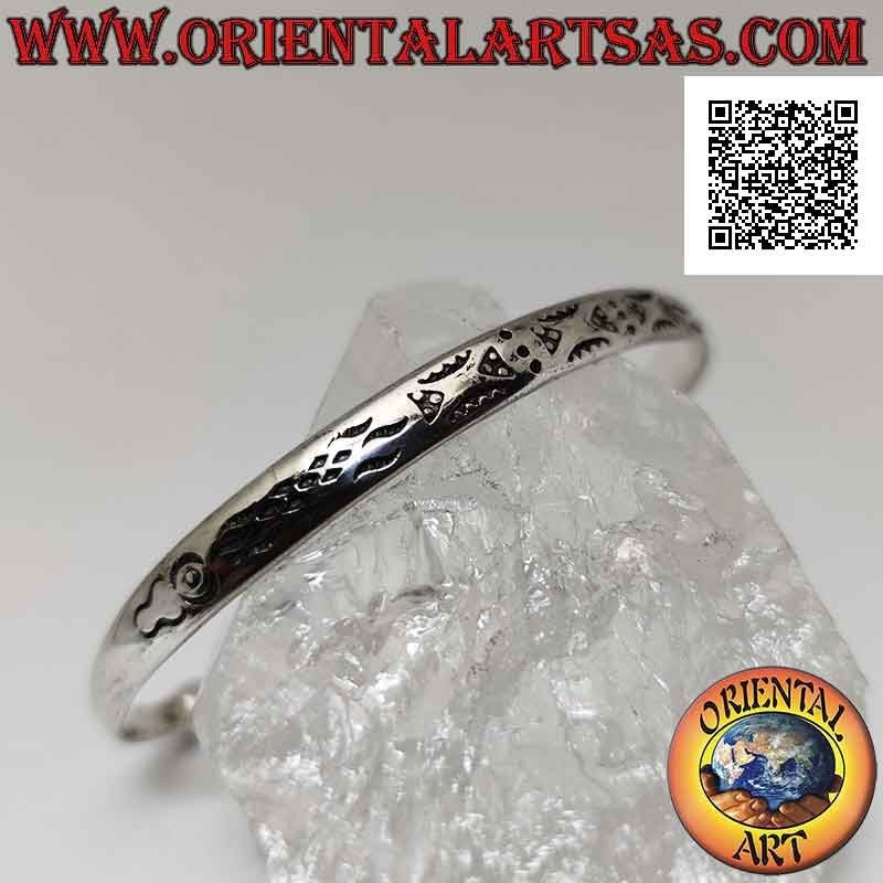 Bracelet rigide en argent 925 ‰ gravures géométriques abstraites et boule terminale